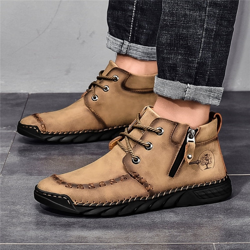 (⏰LAST DAY-50% OFF🛒)Men's Outdoor Comfort Leather Hand-sewn Zipper Boots Non-slip Durable Driving Boots