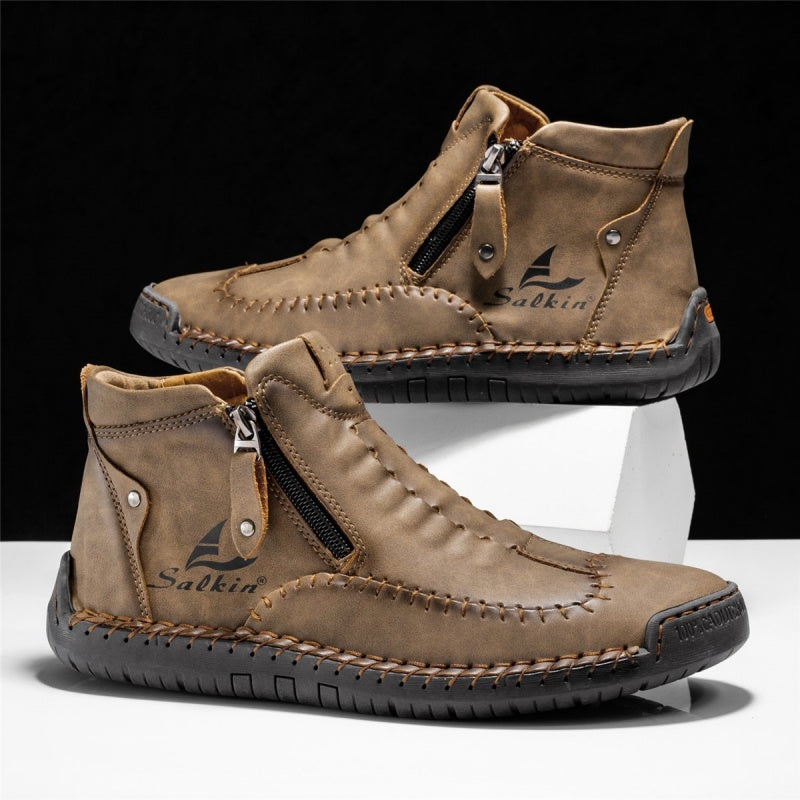 (⏰LAST DAY - 50% OFF🛒)Men's Premium Handmade Leather Boots with Wide Toe Box Enhanced Arch Support Durable Non Slip Sole and All Day Comfort for Work and Casual Wear