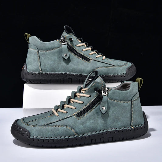 (⏰LAST DAY-70% OFF🛒)Men’s Outdoor Casual Leather Boots – First Layer Cowhide, Wide Toe, Arch Support, Zipper & Slip-On, Comfortable for Walking & Driving