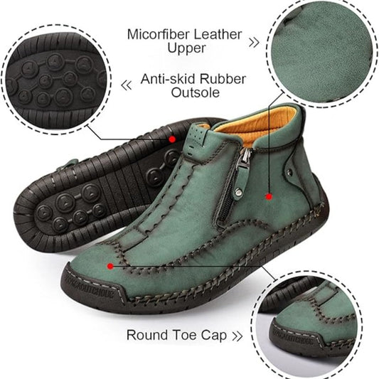 (⏰LAST DAY - 50% OFF🛒)Men's Premium Handmade Leather Boots with Wide Toe Box Enhanced Arch Support Durable Non Slip Sole and All Day Comfort for Work and Casual Wear