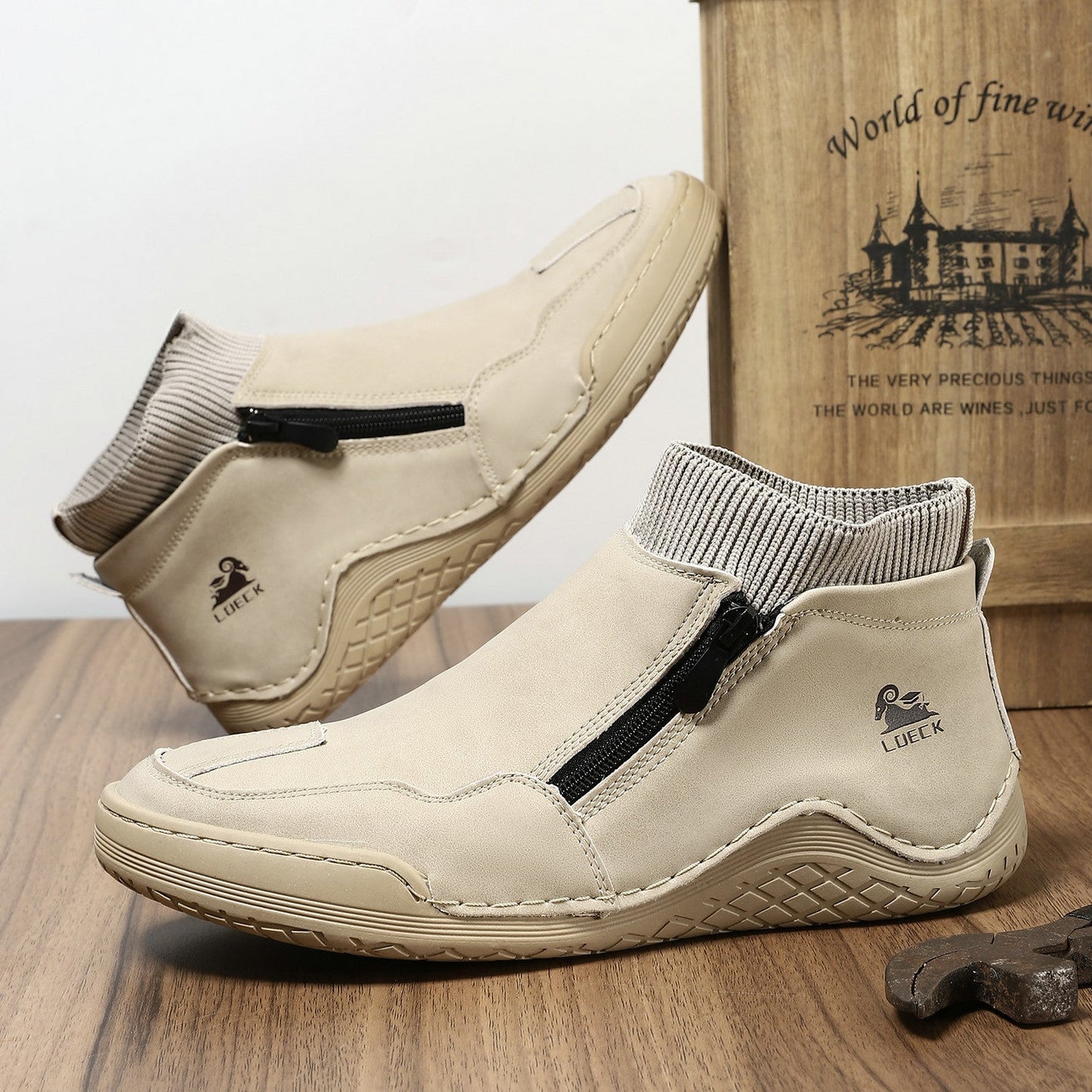 GARB® Men's Handcrafted Genuine Leather Orthopedic Zipper Boots with Easy-Wear Knit Sock (Waterproof)