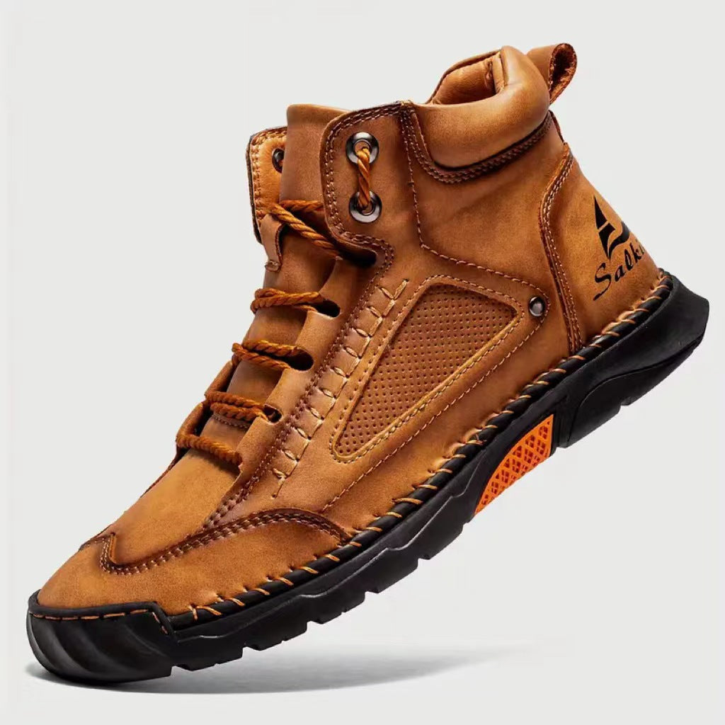 ⚡Men's Comfortable Handmade Leather Boots – Waterproof, Arch Support, Pressure Relief, Spacious Toe Box Outdoor Leather Shoes