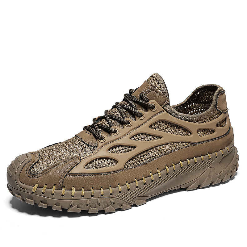 ⏰Limited Time 50% OFF🛒Men's Lace-Up Orthopedic Leather Hiking Shoes – Breathable Mesh, Durable Rubber Sole, Lightweight & Supportive
