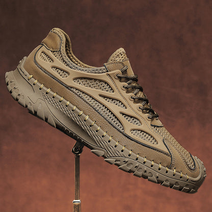 ⏰Limited Time 50% OFF🛒Men's Lace-Up Orthopedic Leather Hiking Shoes – Breathable Mesh, Durable Rubber Sole, Lightweight & Supportive