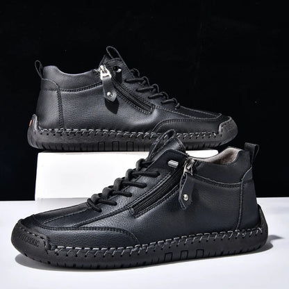 (⏰LAST DAY-70% OFF🛒)Men’s Outdoor Casual Leather Boots – First Layer Cowhide, Wide Toe, Arch Support, Zipper & Slip-On, Comfortable for Walking & Driving