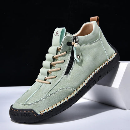 (⏰LAST DAY-70% OFF🛒)Men’s Outdoor Casual Leather Boots – First Layer Cowhide, Wide Toe, Arch Support, Zipper & Slip-On, Comfortable for Walking & Driving