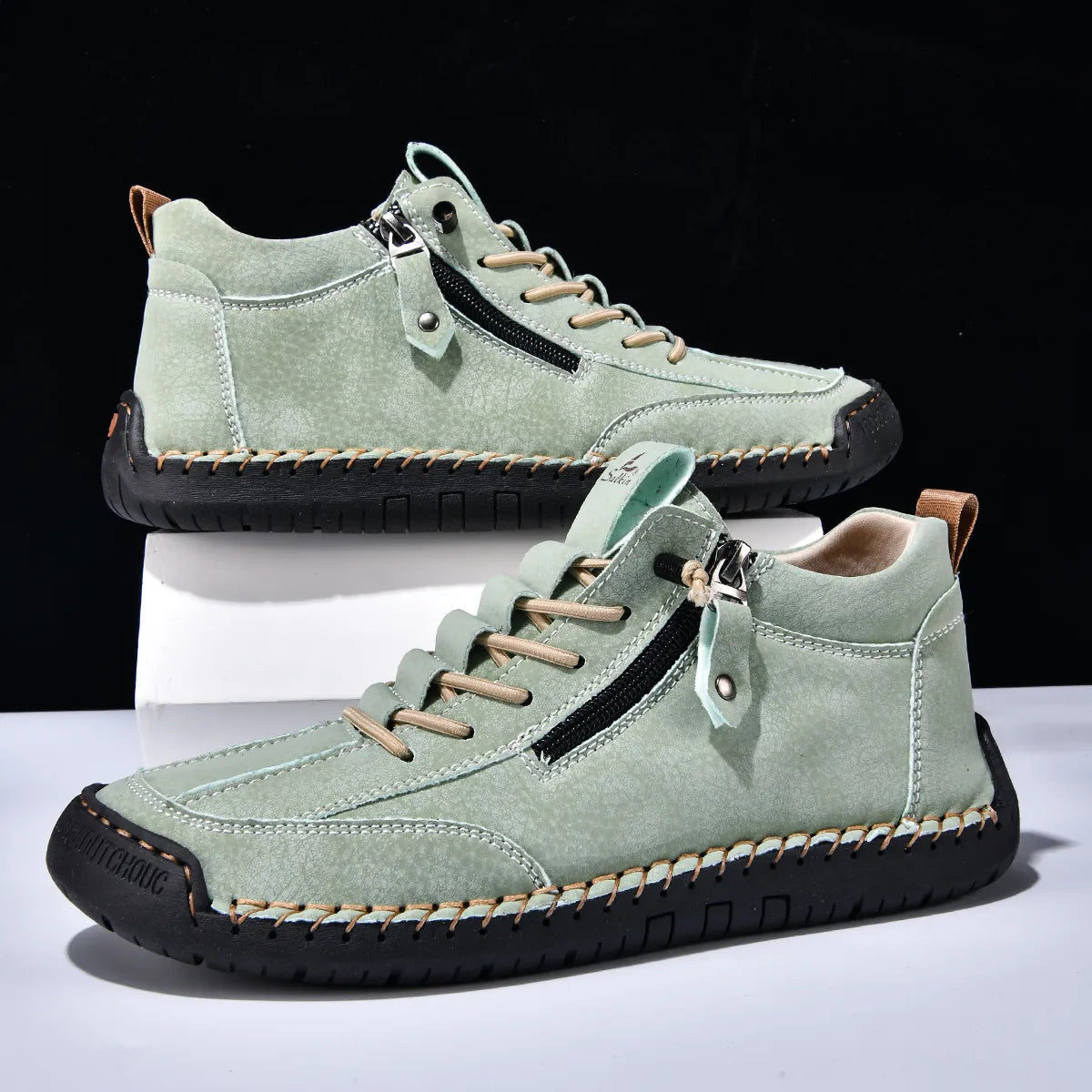 (⏰LAST DAY-70% OFF🛒)Men’s Outdoor Casual Leather Boots – First Layer Cowhide, Wide Toe, Arch Support, Zipper & Slip-On, Comfortable for Walking & Driving