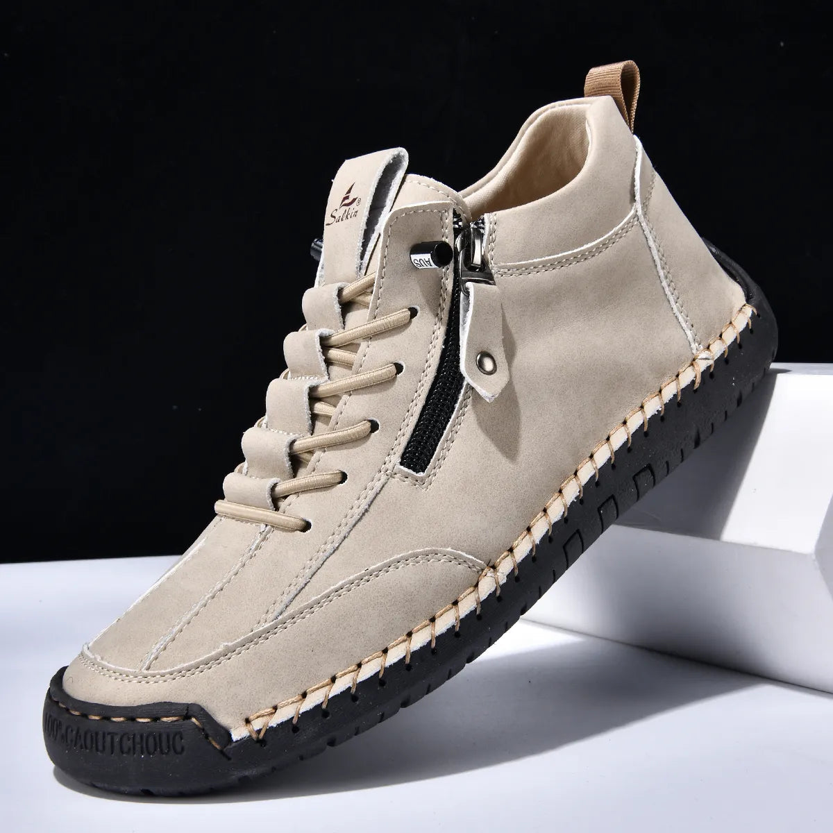 (⏰LAST DAY-70% OFF🛒)Men’s Outdoor Casual Leather Boots – First Layer Cowhide, Wide Toe, Arch Support, Zipper & Slip-On, Comfortable for Walking & Driving