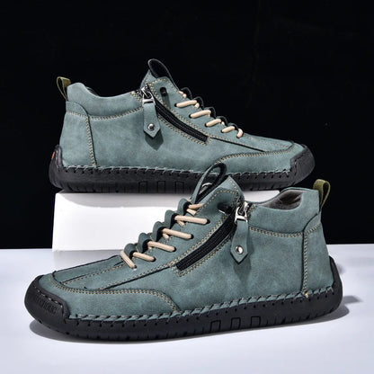 (⏰LAST DAY-70% OFF🛒)Men’s Outdoor Casual Leather Boots – First Layer Cowhide, Wide Toe, Arch Support, Zipper & Slip-On, Comfortable for Walking & Driving