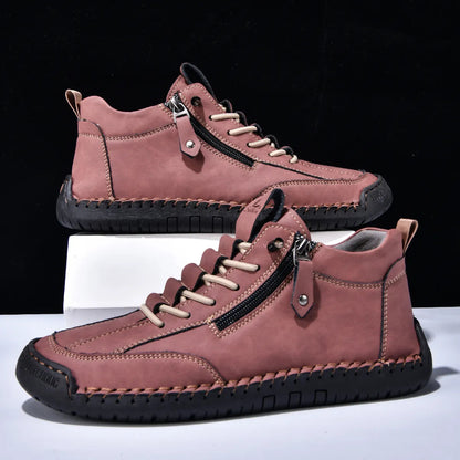 (⏰LAST DAY-70% OFF🛒)Men’s Outdoor Casual Leather Boots – First Layer Cowhide, Wide Toe, Arch Support, Zipper & Slip-On, Comfortable for Walking & Driving