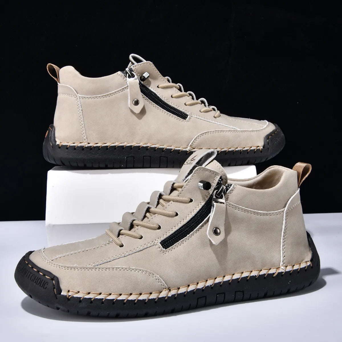 (⏰LAST DAY-70% OFF🛒)Men’s Outdoor Casual Leather Boots – First Layer Cowhide, Wide Toe, Arch Support, Zipper & Slip-On, Comfortable for Walking & Driving