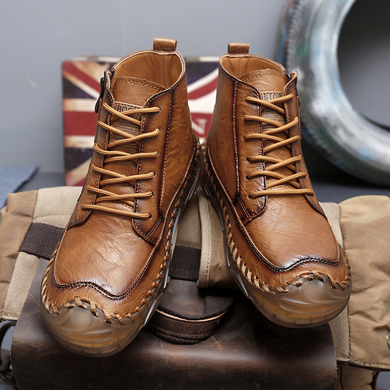 ⏰Clearance Sale-70%OFF🔥Men’s Easy-On Leather Motorcycle Boots – Lightweight Desert Style with Ankle Support & Anti-Slip Sole for Long Rides and Daily Commutes