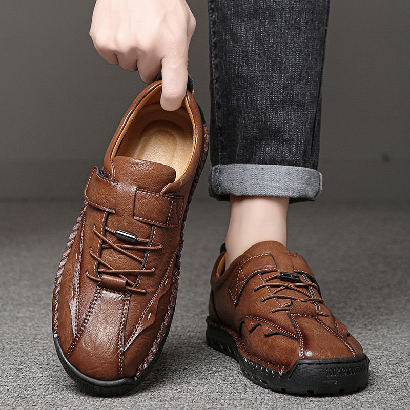⏰Promotion - 50% OFF🔥GARB®Men's Handcrafted Leather Orthopedic Loafers - Wide Toe Box, Adjustable Hook & Loop Strap