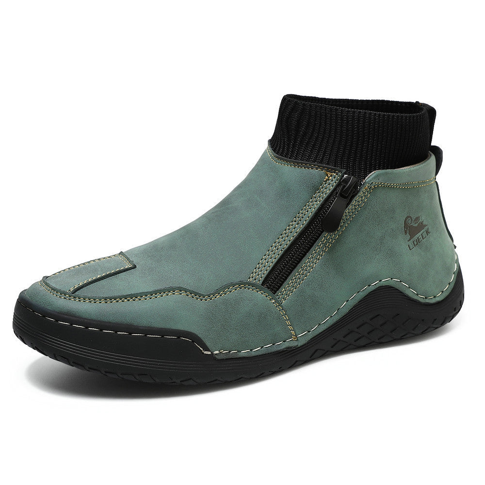 GARB® Men's Handcrafted Genuine Leather Orthopedic Zipper Boots with Easy-Wear Knit Sock (Waterproof)