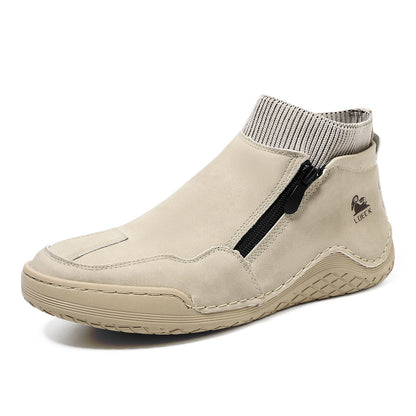 GARB® Men's Handcrafted Genuine Leather Orthopedic Zipper Boots with Easy-Wear Knit Sock (Waterproof)