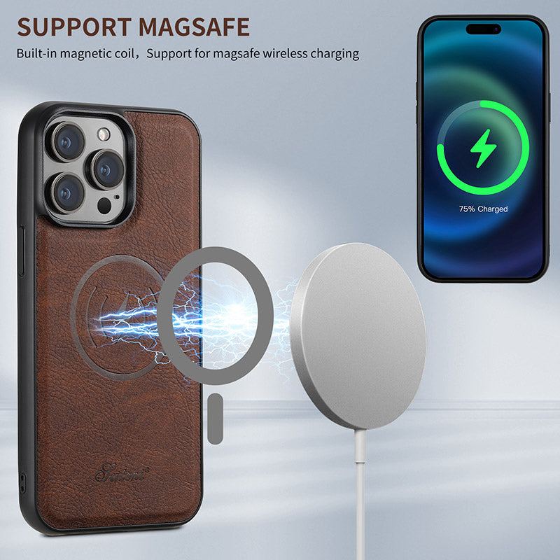 ChubbyArmor LuxeFlip - 2-in-1 Magnetic Leather Case with Detachable Wallet - Magsafe Compatible Flip Stand