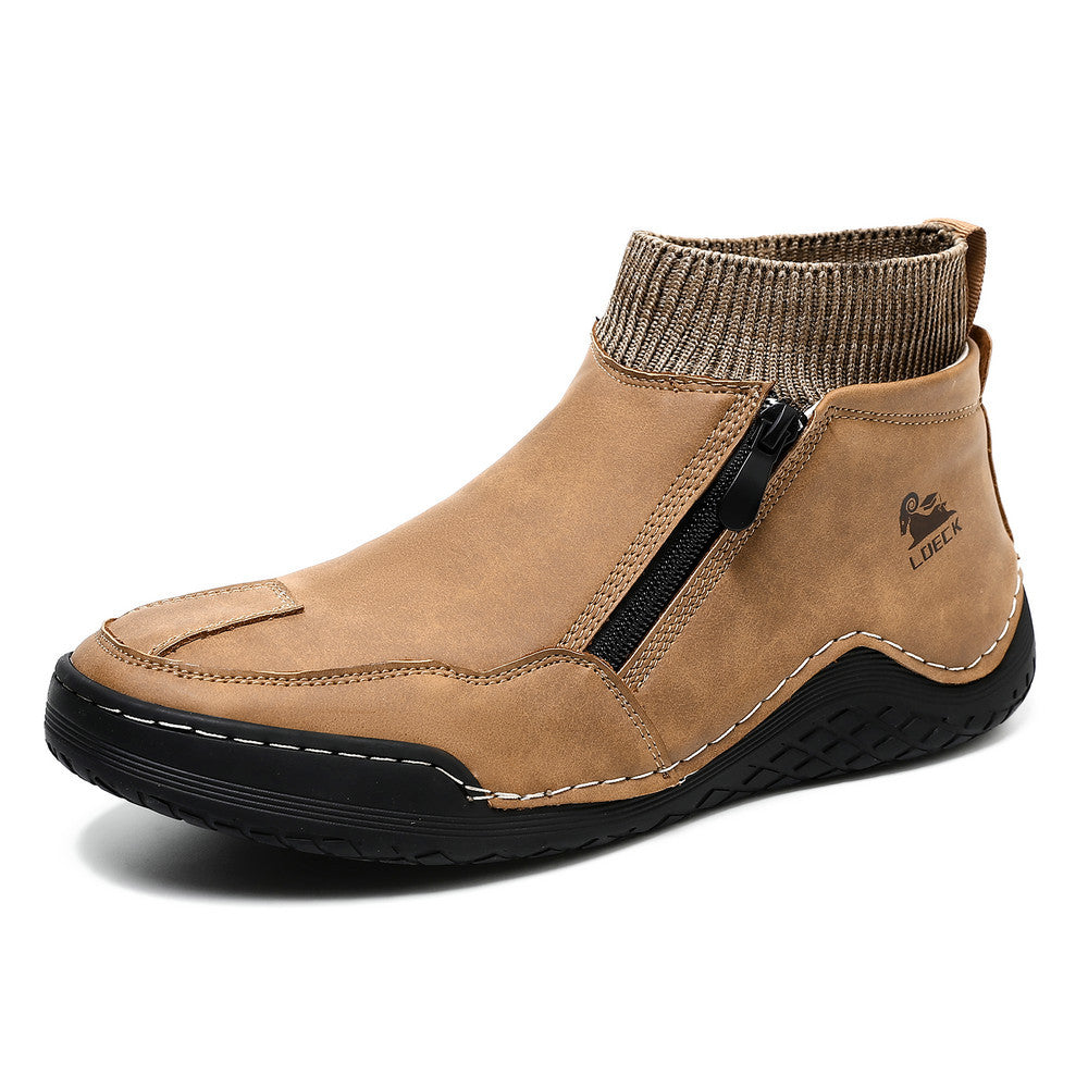 GARB® Men's Handcrafted Genuine Leather Orthopedic Zipper Boots with Easy-Wear Knit Sock (Waterproof)