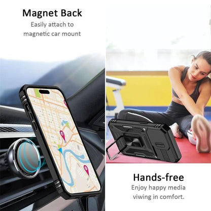 Military-Grade Shockproof Phone Case with Sliding Camera Shield & 360° Ring Stand